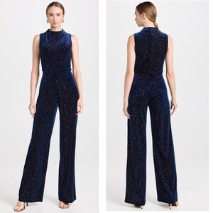 New Black Halo Navy Blue Sparkle Sleeveless Mock Neck Corinne Jumpsuit